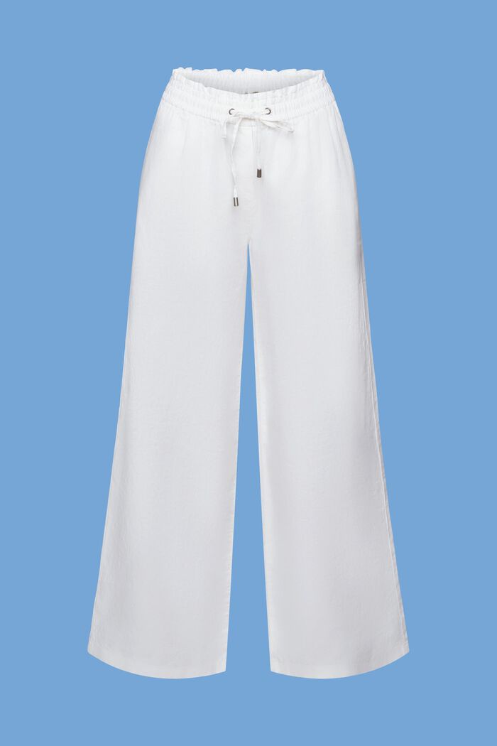 Szerokie lniane spodnie, OFF WHITE, detail image number 7