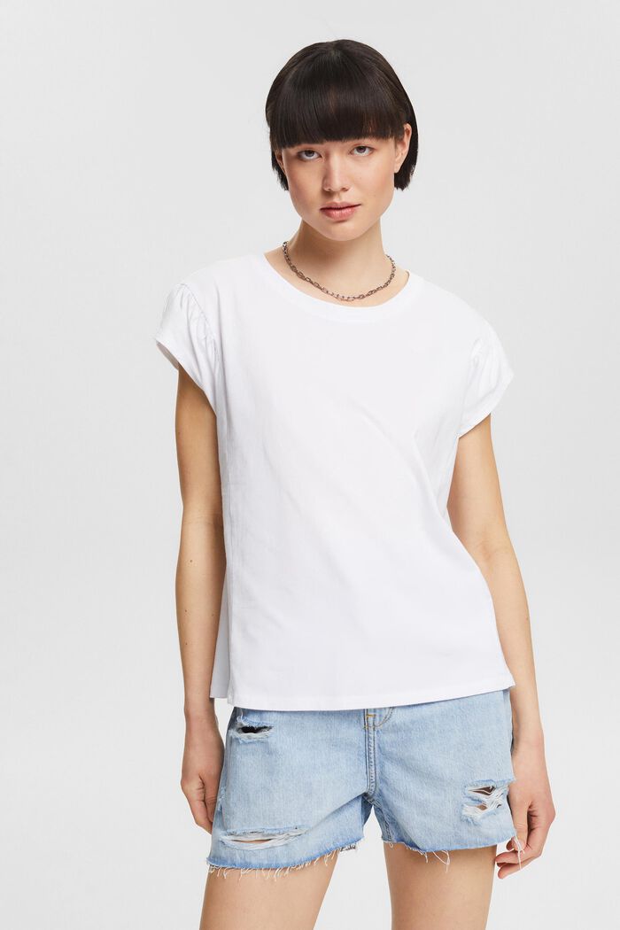 T-shirt z marszczeniem na ramionach, WHITE, detail image number 0