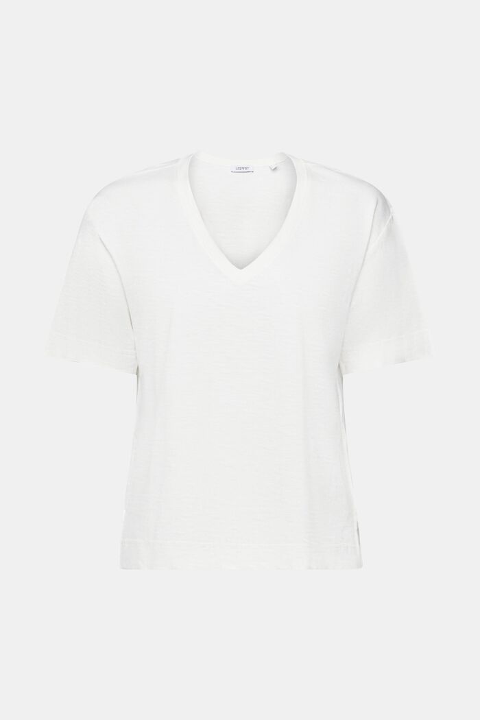 T-shirt melanżowy z dekoltem w serek, OFF WHITE, detail image number 5
