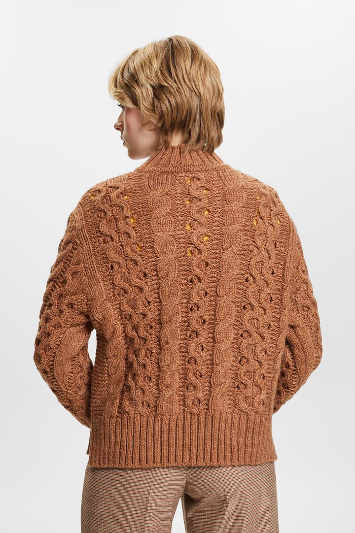Sweter z mieszanki z wełną z warkoczowym wzorem, CARAMEL, detail image number 3