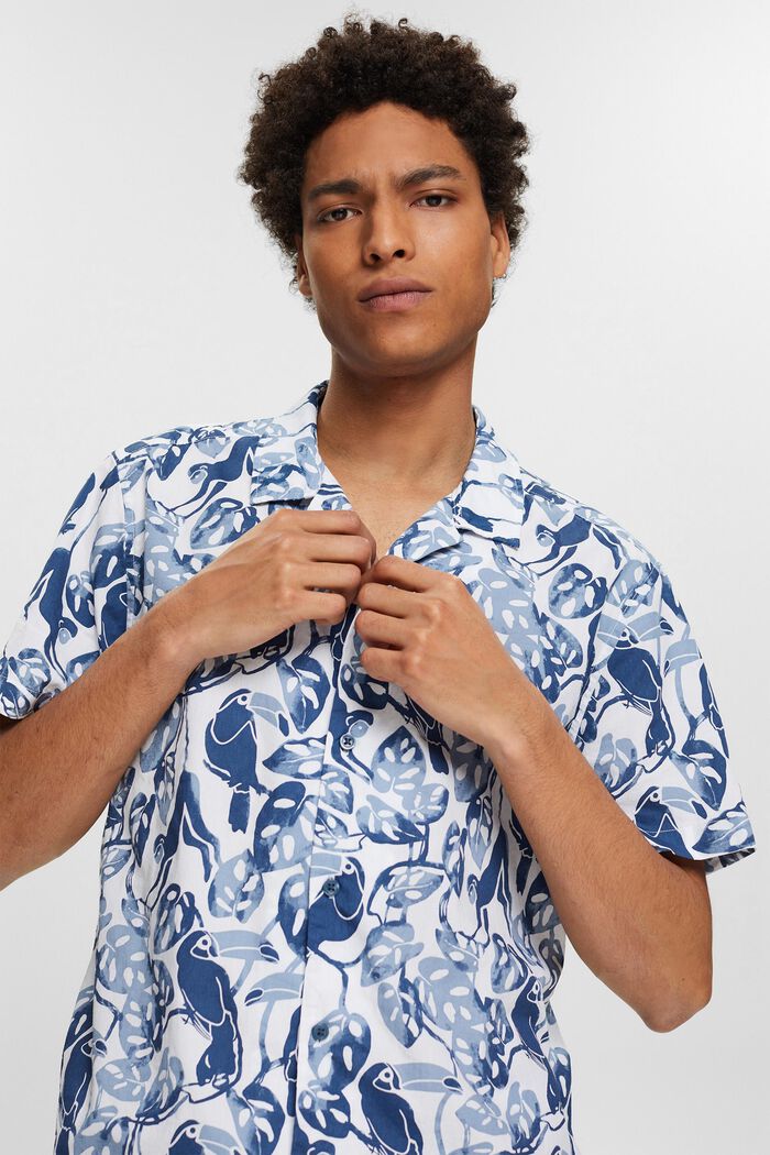 Koszula z krótkim rękawem i tropikalnym nadrukiem, 100% bawełny, BLUE, detail image number 2