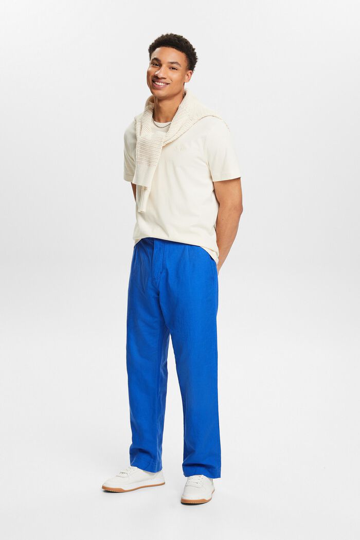 Spodnie o prostym kroju z lnu i bawełny, BRIGHT BLUE, detail image number 1