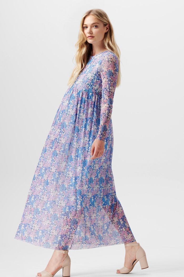 Sukienka maxi z siateczki z nadrukiem w kwiaty na całej powierzchni, LIGHT BLUE, detail image number 2