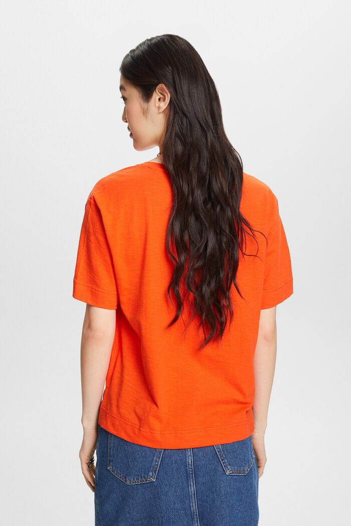 T-shirt melanżowy z dekoltem w serek, BRIGHT ORANGE, detail image number 2