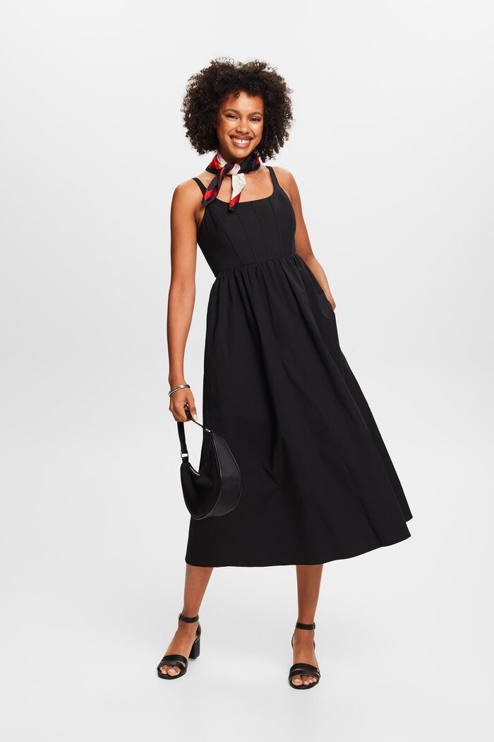 Sukienka midi z popeliny z usztywnieniem, BLACK, detail image number 1
