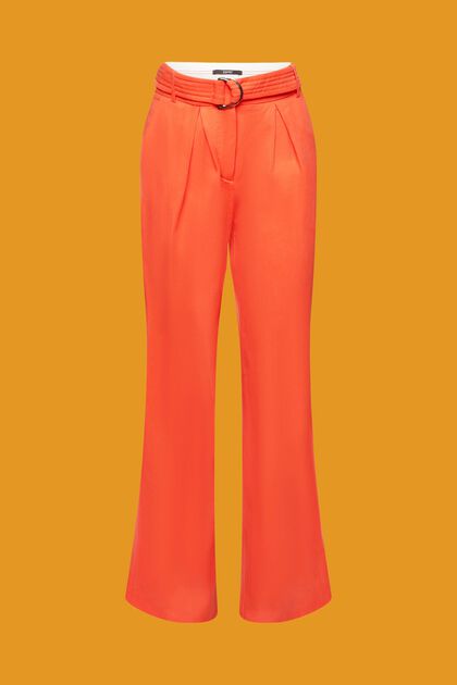 Spodnie z wysokim stanem, paskiem i szeroką nogawką wykonane z mieszanki z lnem