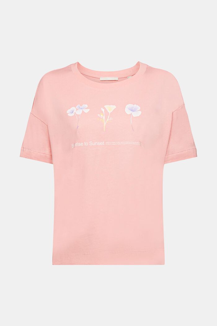 T-shirt z kwiatowym nadrukiem na piersi, PINK, detail image number 6