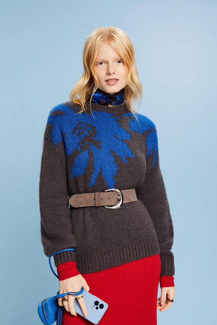 Sweter z metalicznym żakardowym wzorem, DARK GREY, detail image number 4