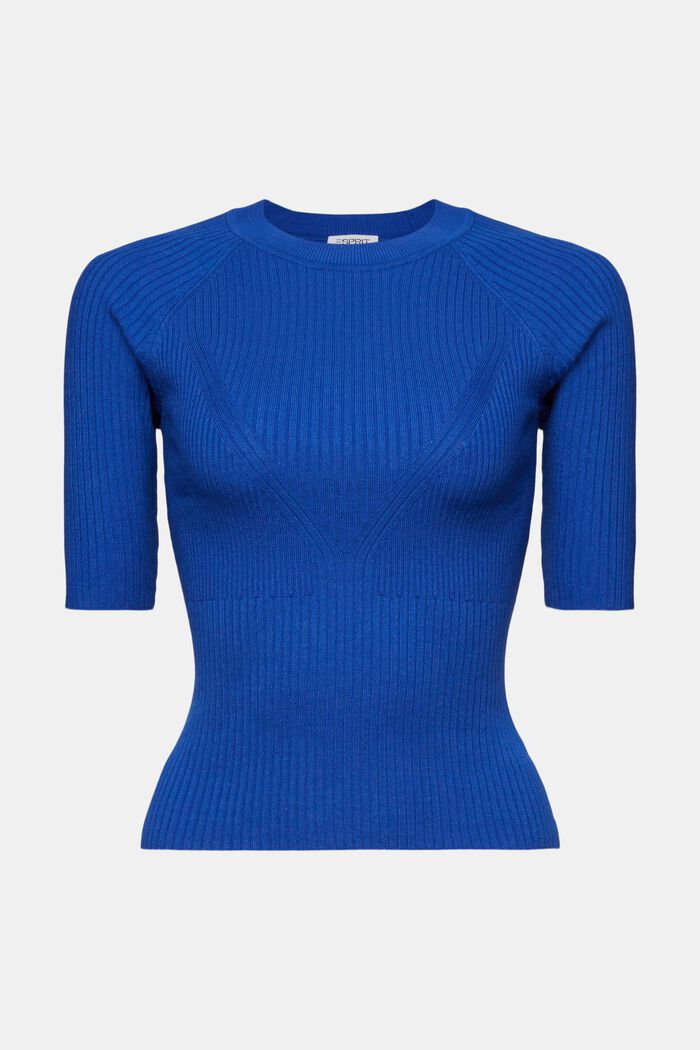 Prążkowany sweter z krótkim rękawem, BRIGHT BLUE, detail image number 6