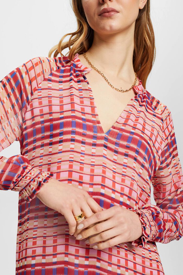 Wzorzysta, szyfonowa sukienka midi, PINK FUCHSIA, detail image number 2