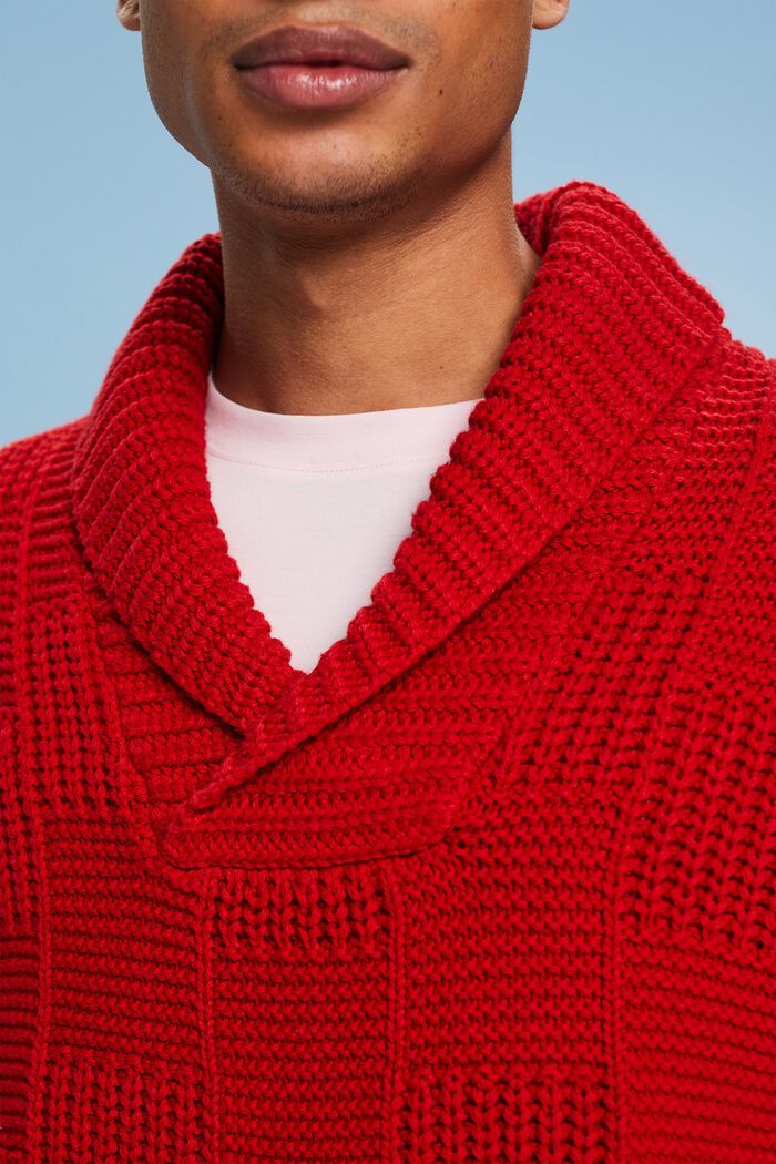 Sweter z kołnierzem szalowym z grubej dzianiny, DARK RED, detail image number 3