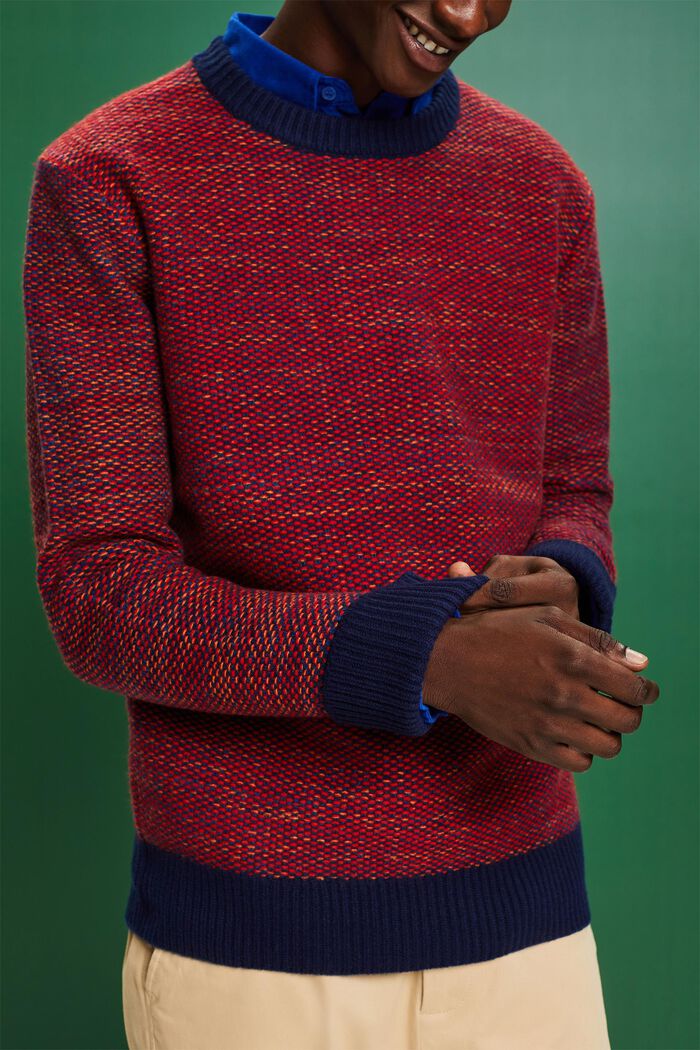Fakturowany sweter z okrągłym dekoltem z wełny, NAVY, detail image number 2