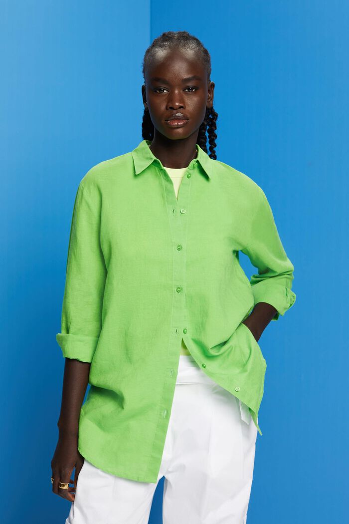 Koszula z mieszanki lnu i bawełny, GREEN, detail image number 0