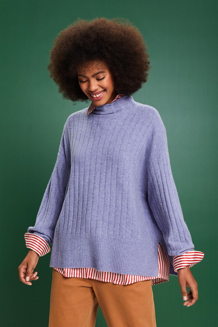 Sweter z prążkowanej dzianiny, BLUE LAVENDER, detail image number 0