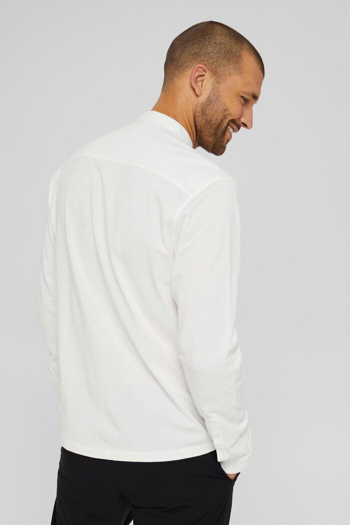 Bluzka z długim rękawem z piki, merceryzowana bawełna ekologiczna, OFF WHITE, detail image number 3
