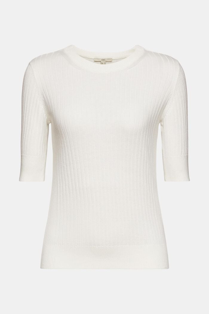 Prążkowany sweter z krótkim rękawem, OFF WHITE, detail image number 6