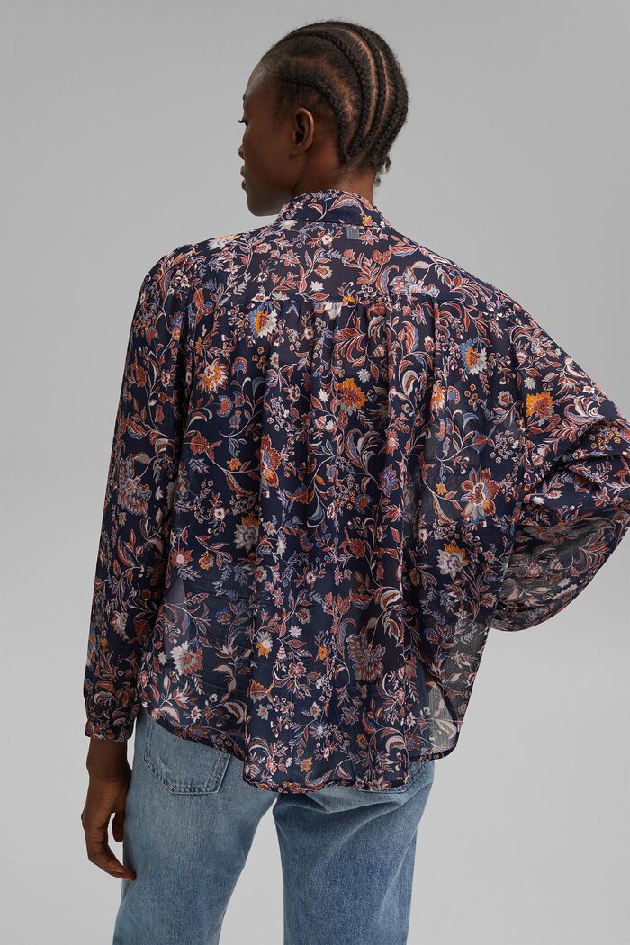 Kwiecista bluzka z rękawami typu nietoperz z szyfonu, NAVY, detail image number 3