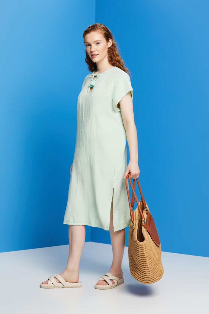 Plażowa sukienka w stylu tuniki, 100% bawełna, DUSTY GREEN, detail image number 3
