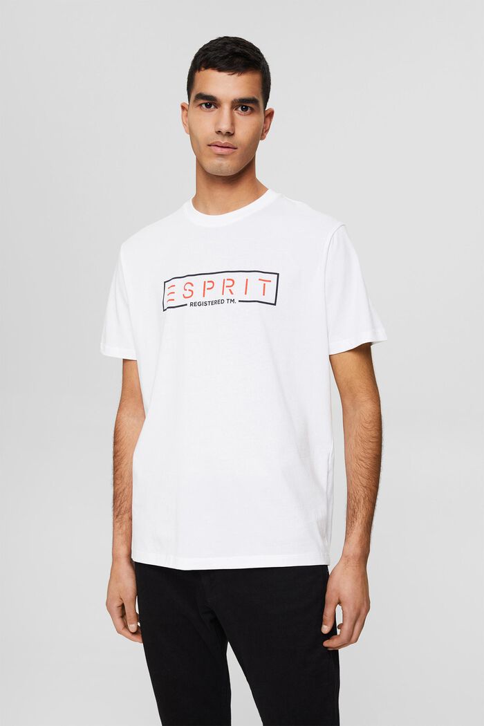 Jerseyowy T-shirt z logo, 100% bawełny, WHITE, detail image number 0