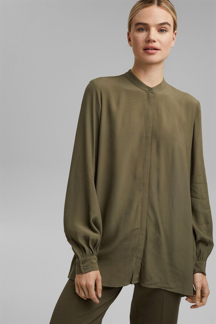 Dłuższa tunikowa bluzka z LENZING™ ECOVERO™, DARK KHAKI, detail image number 0
