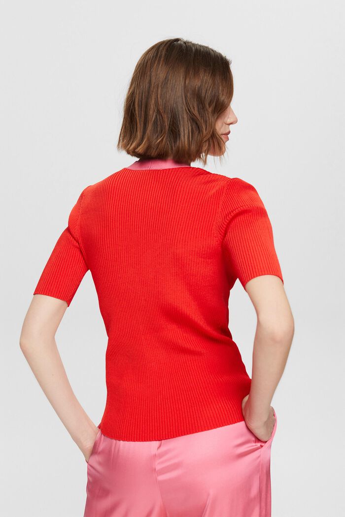 Prążkowany kardigan z rękawami w stylu koszulki, RED, detail image number 3