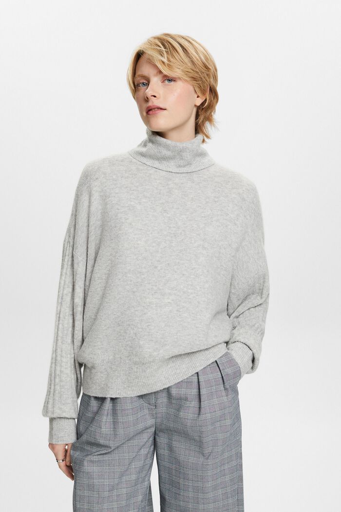 Sweter z półgolfem z wełną, LIGHT GREY, detail image number 0