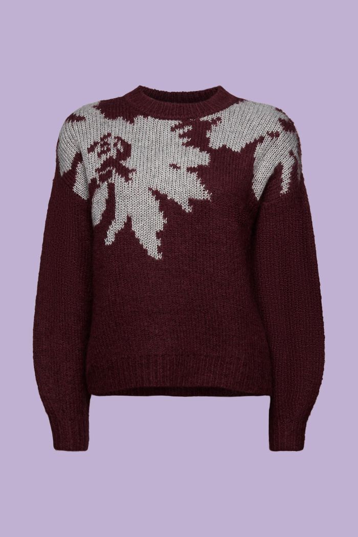 Sweter z metalicznym żakardowym wzorem, BORDEAUX RED, detail image number 7