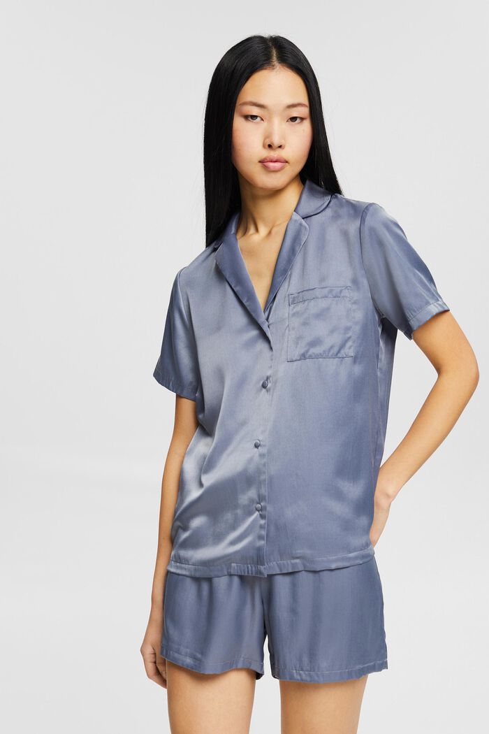 Satynowa piżama z LENZING™ ECOVERO™, GREY BLUE, overview