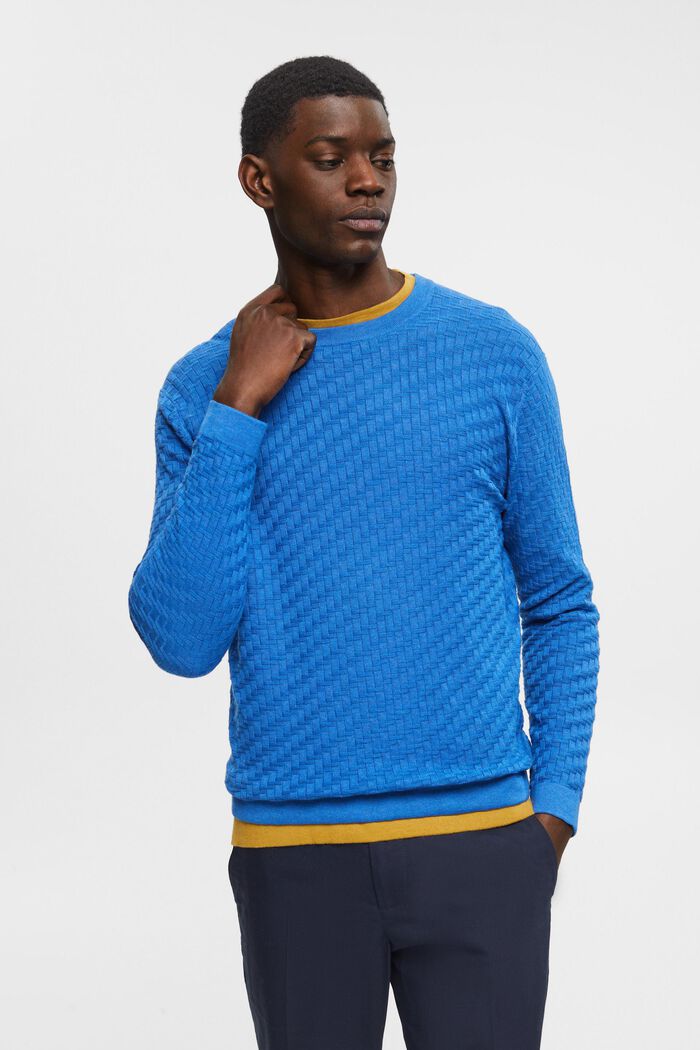 Sweter z okrągłym dekoltem z fakturą, BLUE, detail image number 0