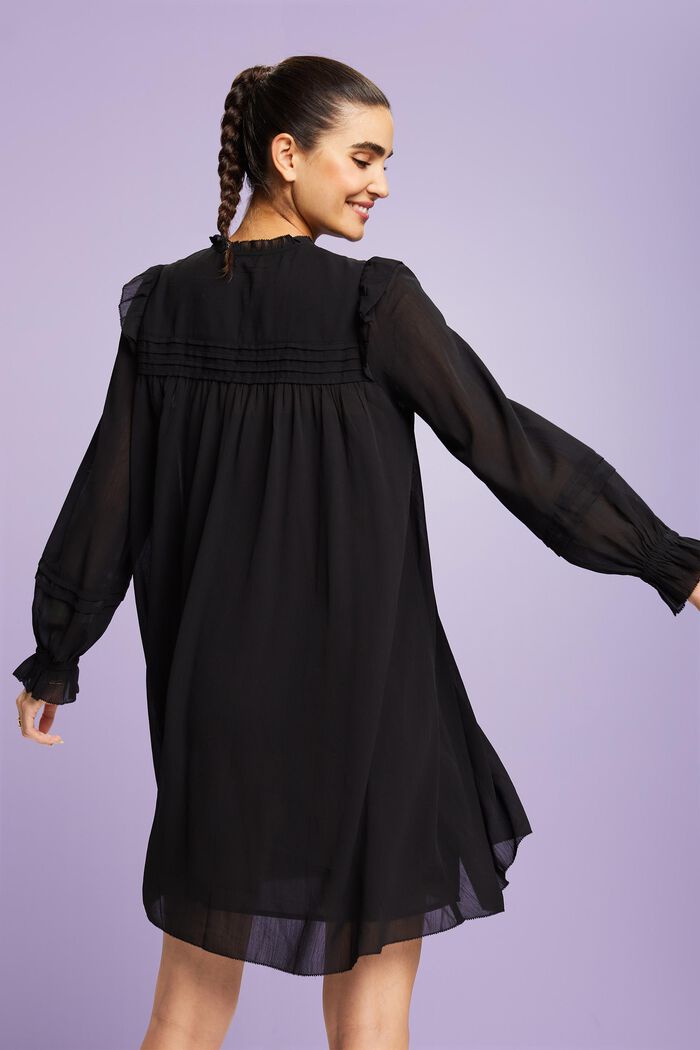Sukienka mini z szyfonowej krepy, BLACK, detail image number 3