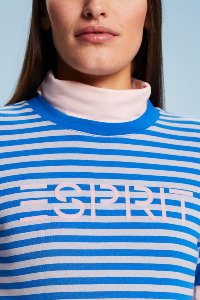 T-shirt bawełniany w paski z nadrukowanym logo, LIGHT BLUE LAVENDER, detail image number 1