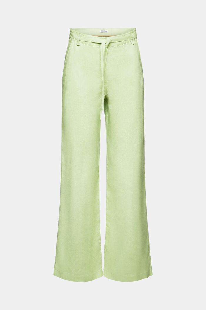 Lniane spodnie z szerokimi nogawkami i paskiem, LIGHT GREEN, detail image number 6