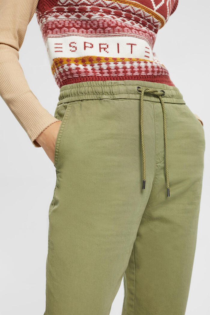 Spodnie z pasem ściąganym sznurkiem z bawełny pima, LIGHT KHAKI, detail image number 2