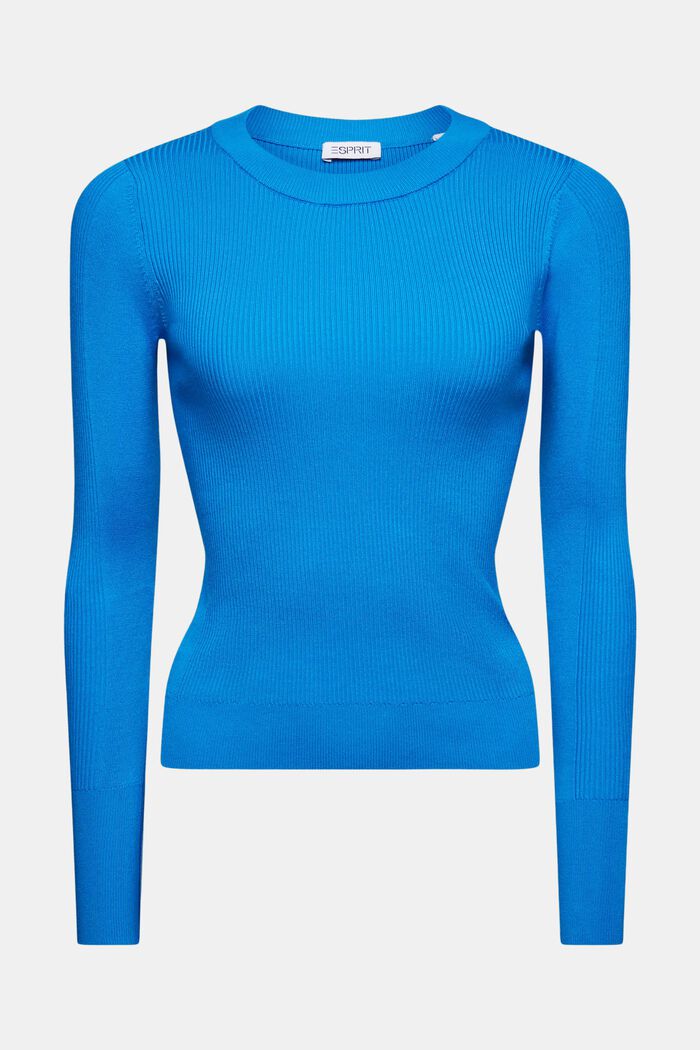 Sweter z prążkowanej dzianiny z okrągłym dekoltem, BLUE, detail image number 6