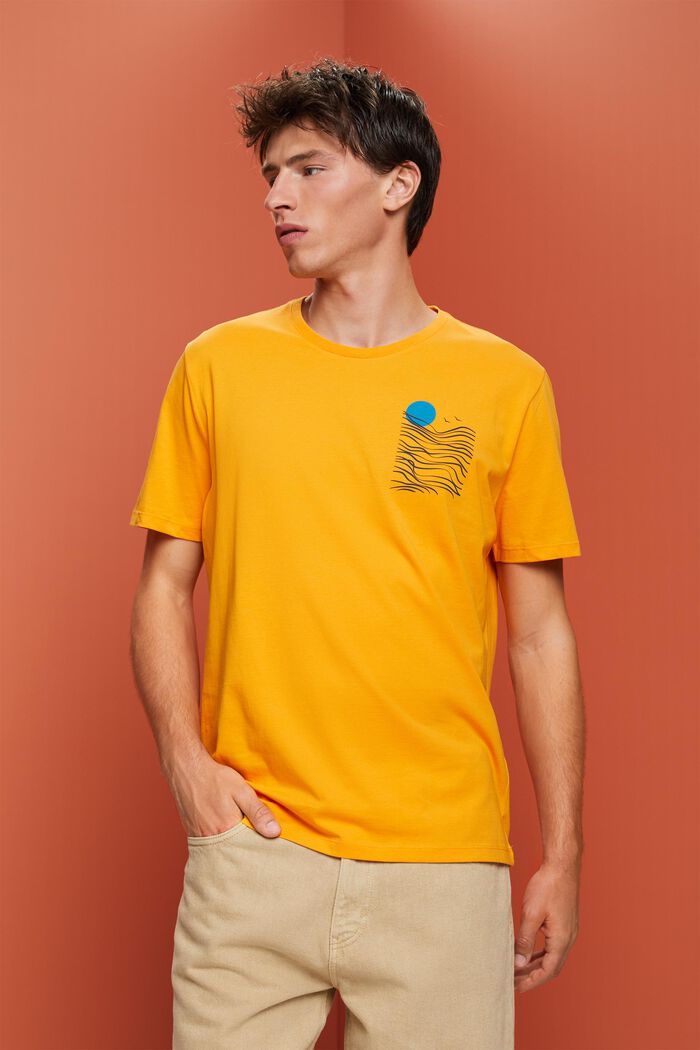 T-shirt z dżerseju z nadrukiem na piersi, 100% bawełna, BRIGHT ORANGE, detail image number 0