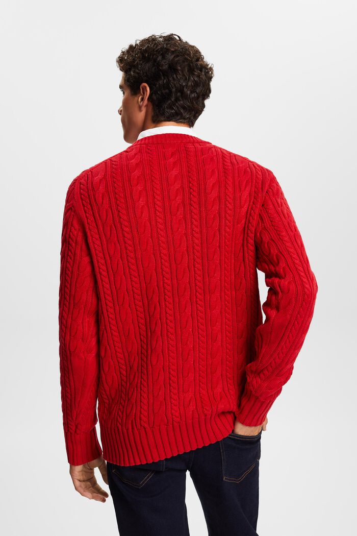 Sweter z bawełnianej dzianiny w warkocze, DARK RED, detail image number 4