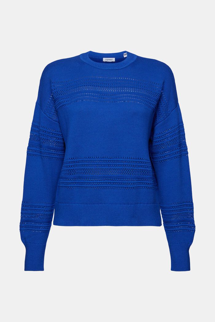 Ażurowy sweter z okrągłym dekoltem, BRIGHT BLUE, detail image number 6