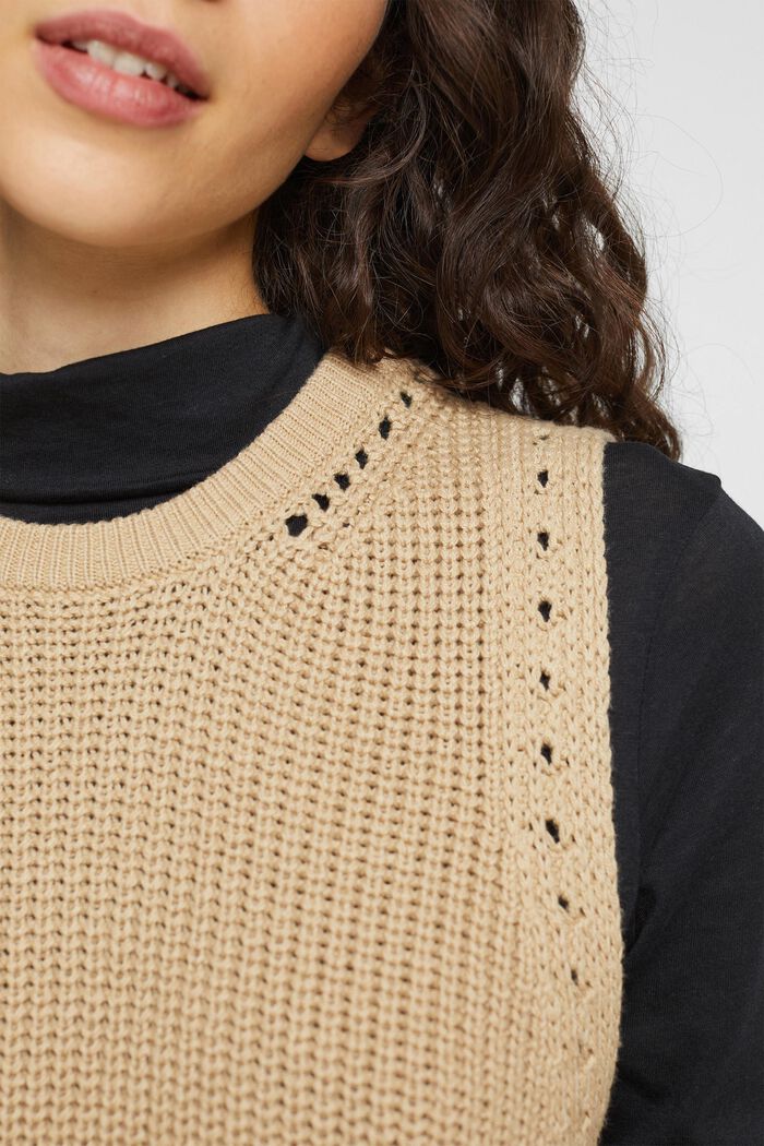 Sweter bez rękawów z dzianiny, SAND, detail image number 0