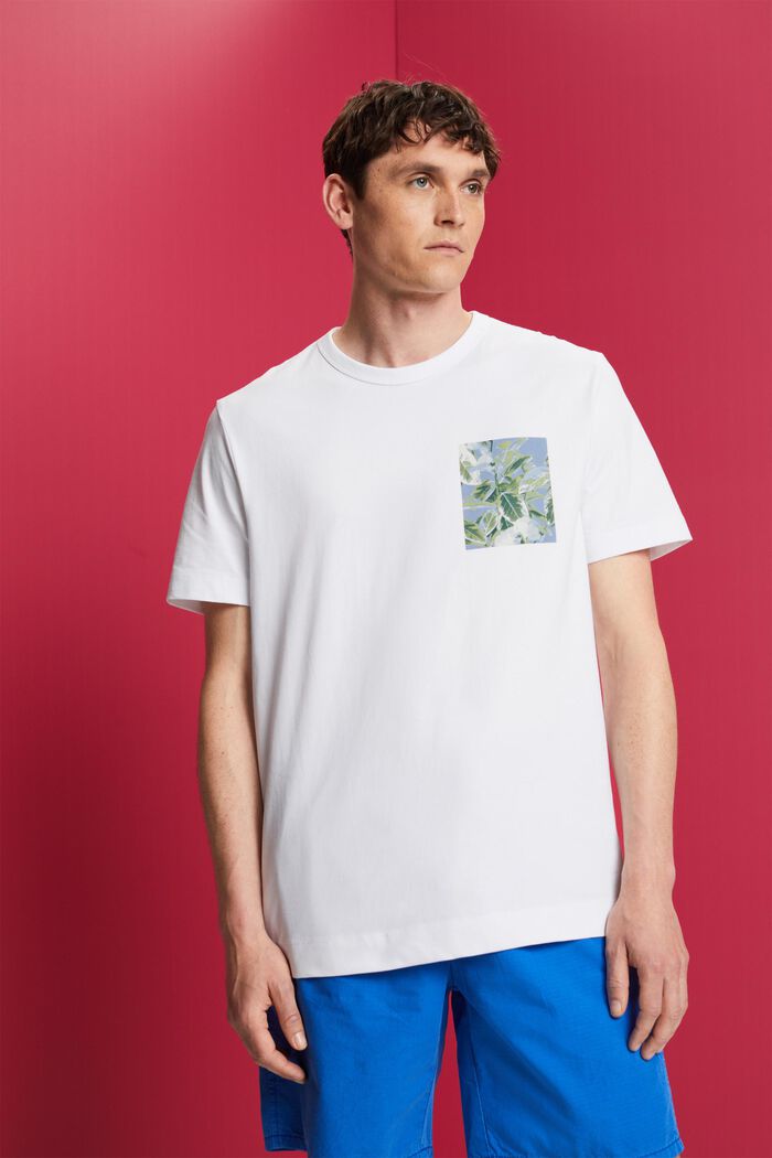 T-shirt z dżerseju z nadrukiem na piersi, 100% bawełna, WHITE, detail image number 0