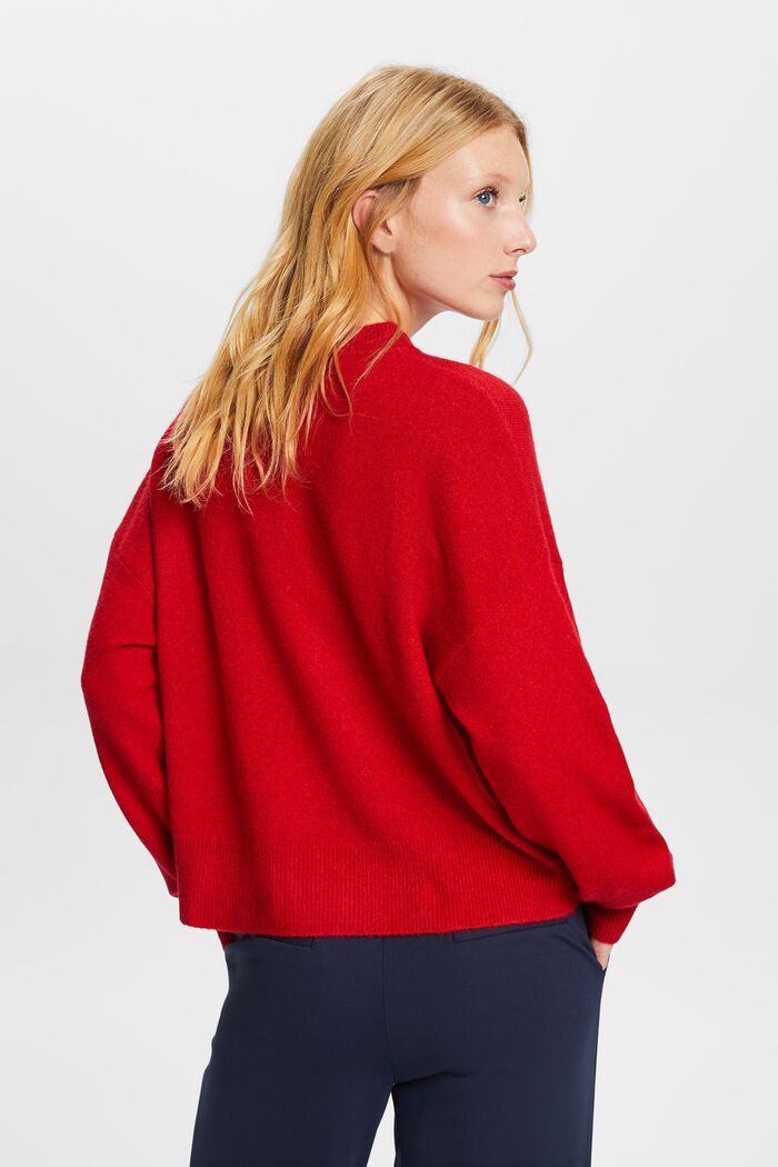 Dzianinowy sweter z szerokimi rękawami, DARK RED, detail image number 3