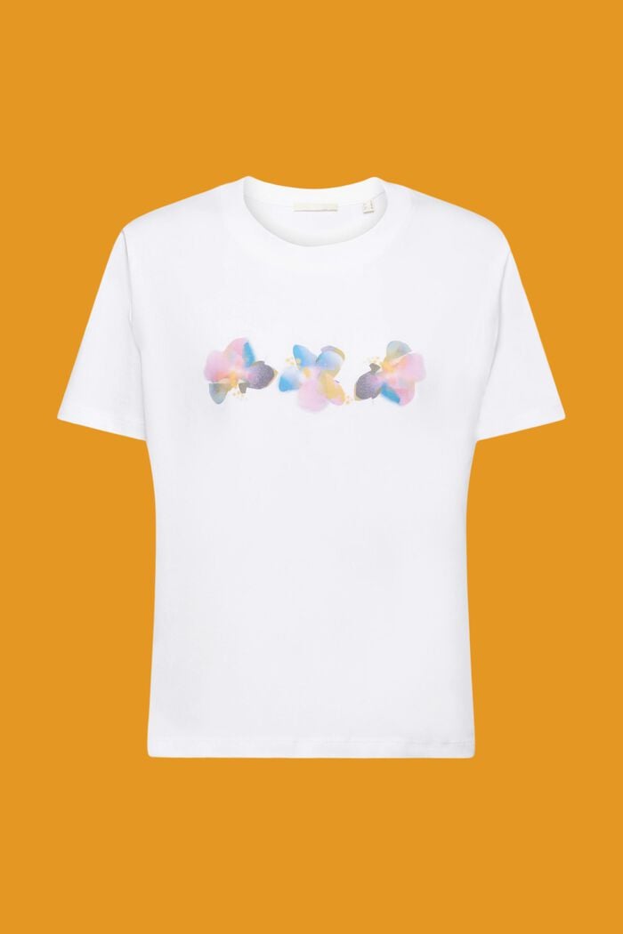 Bawełniany T-shirt z nadrukiem w kwiaty, WHITE, detail image number 5