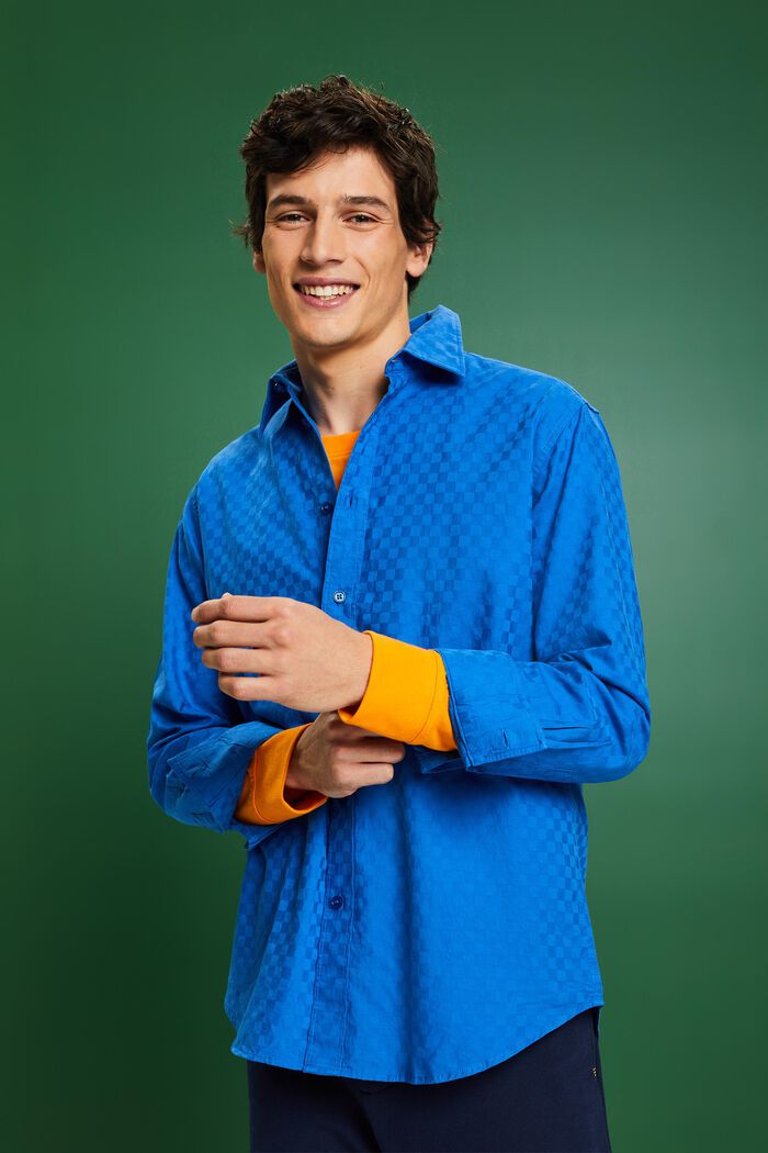 Żakardowa koszula z bawełny, BRIGHT BLUE, detail image number 0