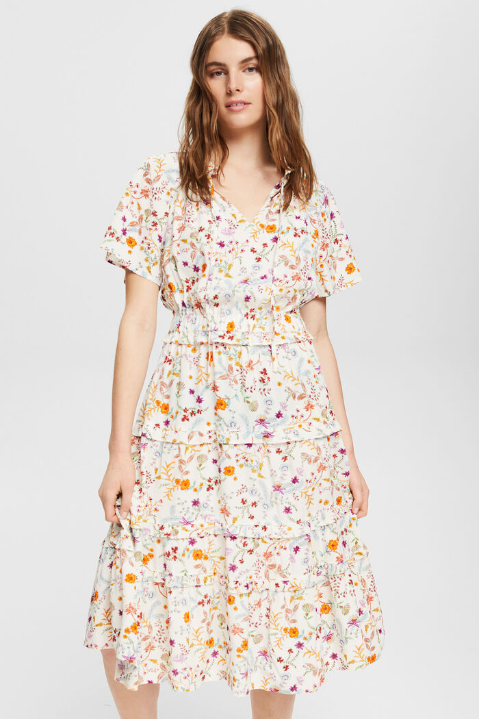 Sukienka midi z kwiatowym wzorem, CREAM BEIGE, detail image number 0