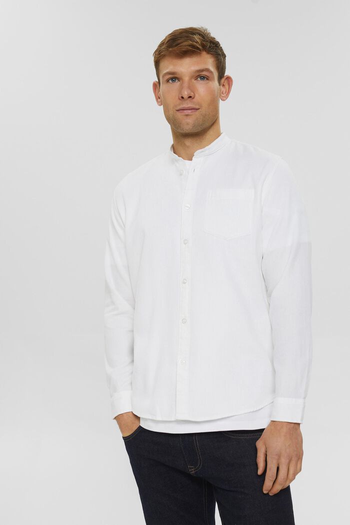 Koszula bawełniana ze stójką, WHITE, detail image number 0