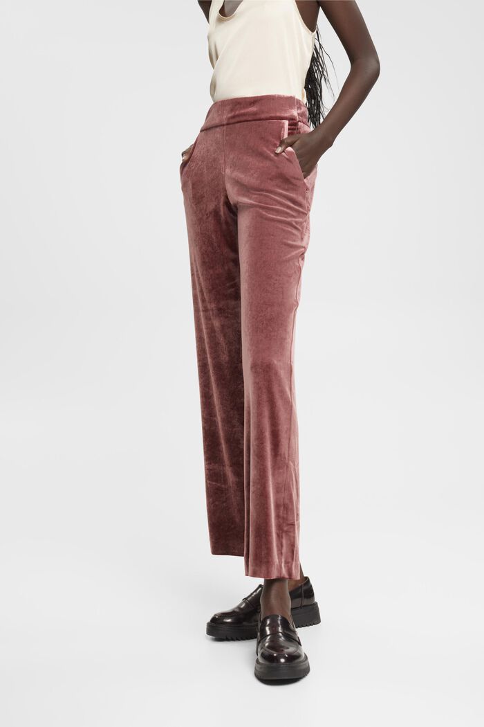 Aksamitne spodnie z szerokimi nogawkami, BORDEAUX RED, detail image number 0