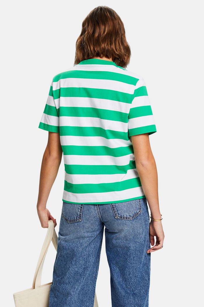 T-shirt w paski z wyhaftowanym logo z bawełny pima, GREEN, detail image number 2
