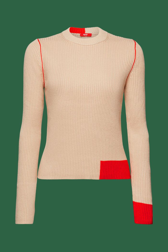 Sweter z prążkowanej dzianiny, BEIGE, detail image number 5