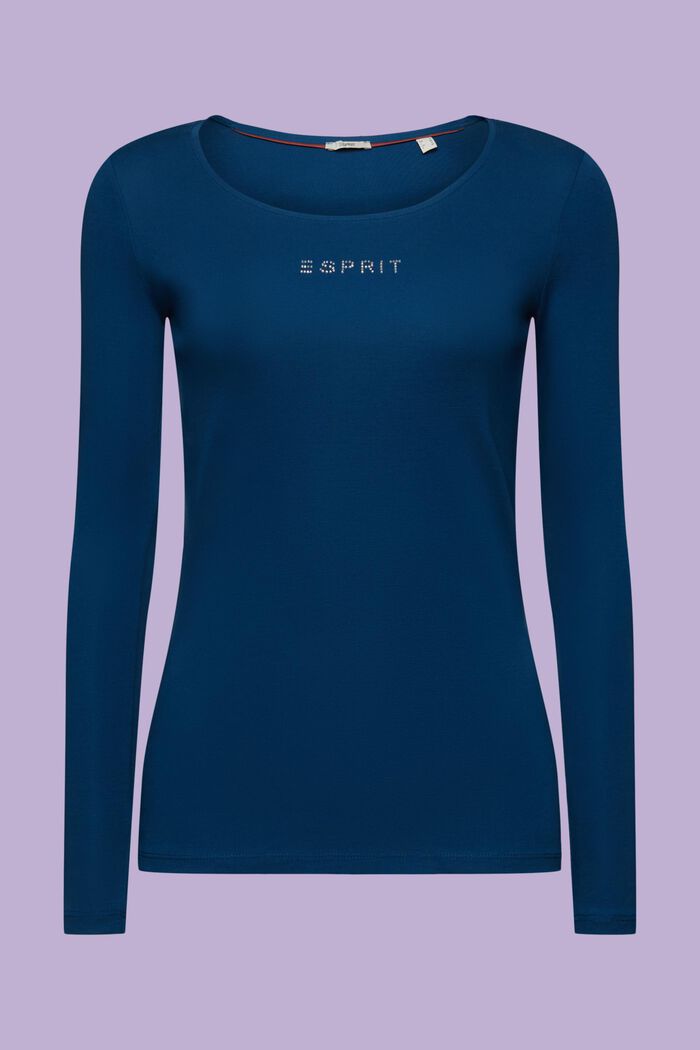 Bluzka z długim rękawem i logo z bawełny organicznej, PETROL BLUE, detail image number 7