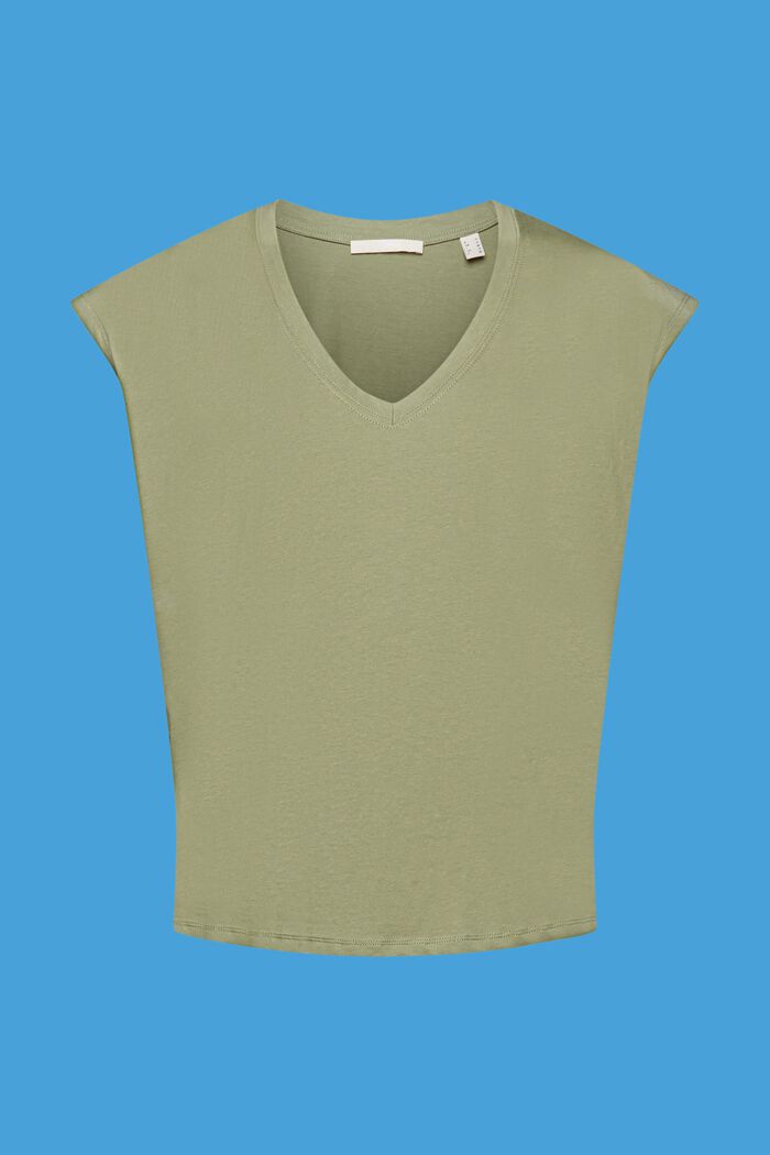 Bawełniany T-shirt z dekoltem w serek bez rękawów, LIGHT KHAKI, detail image number 6