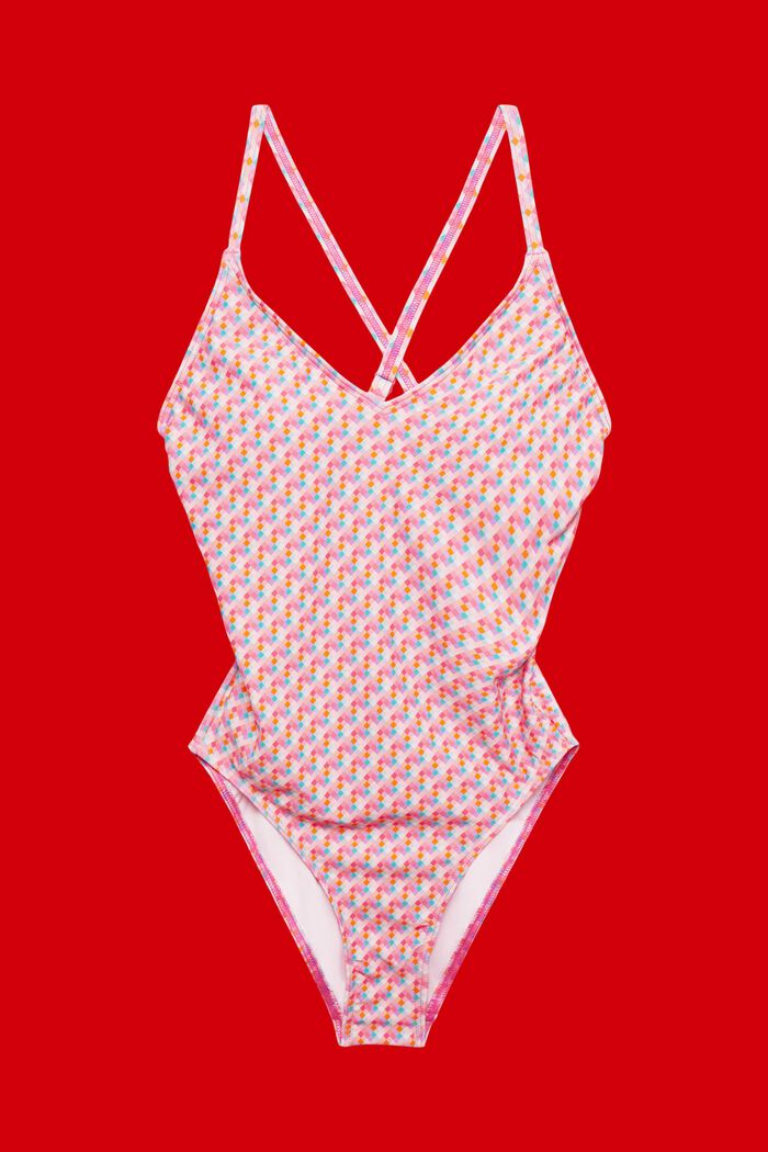Wyściełany strój kąpielowy z geometrycznym wzorem, PINK FUCHSIA, detail image number 4